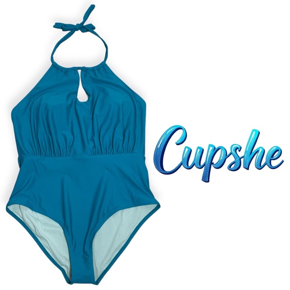 Cupshe plus size teal blue halter swimming suit size 2X - Picture 1 of 4